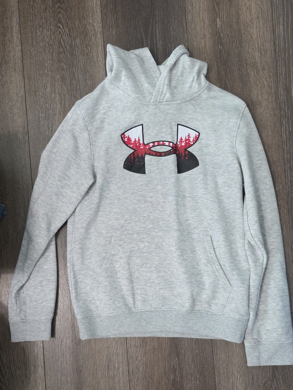 Under Armour Boy's Light Gray Crewneck Hoodie with Red-Accent Logo